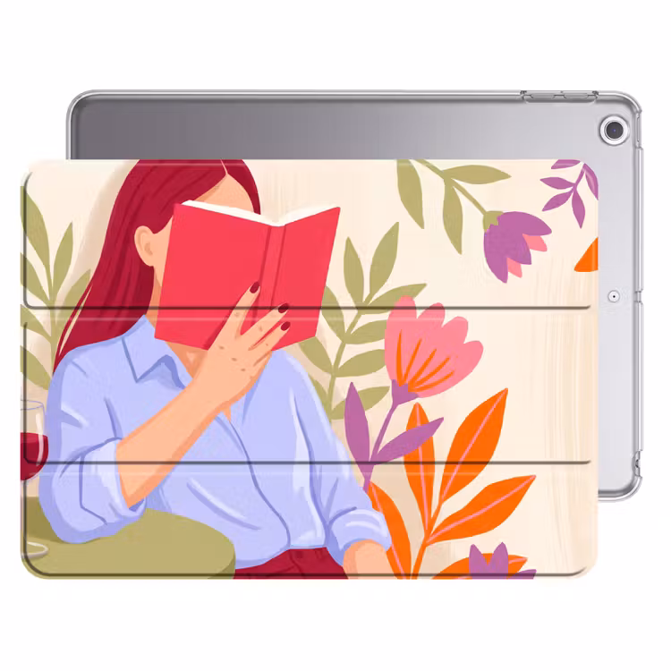 iPad hoes - Vrouw - Lezen - Thuis - Modern - Bloemen — 1