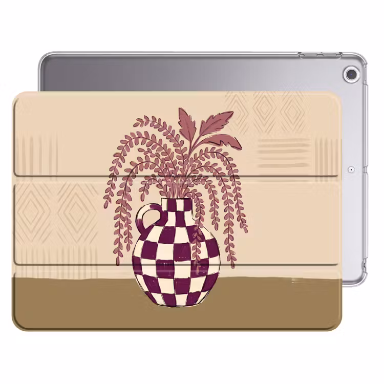 iPad hoes - Vaas - Geruit - Planten - Modern - Paars — 1