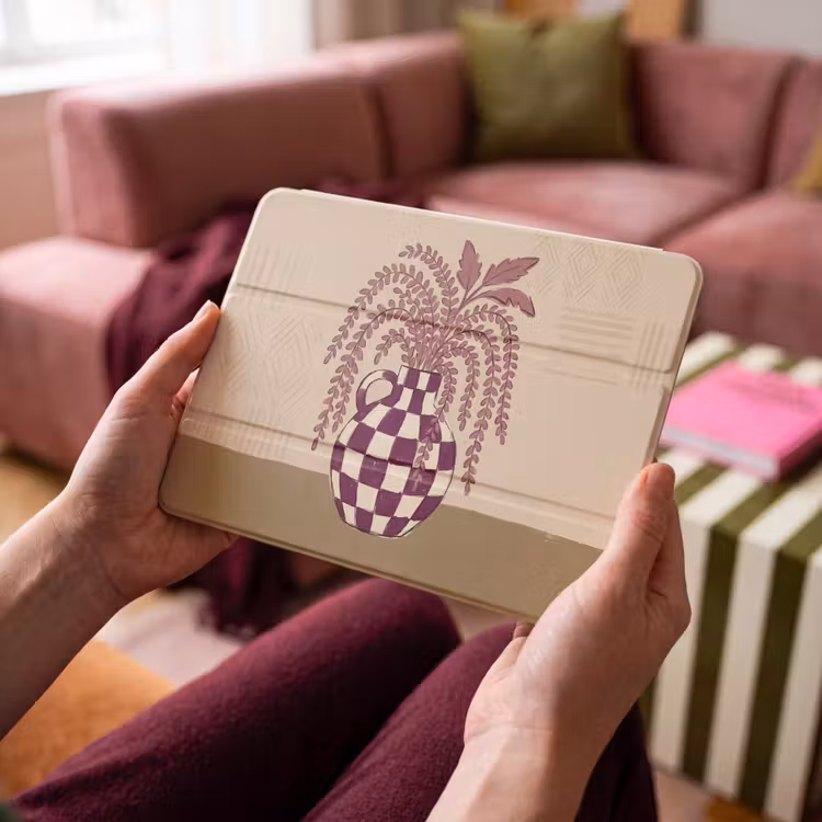 iPad hoes - Vaas - Geruit - Planten - Modern - Paars — 3