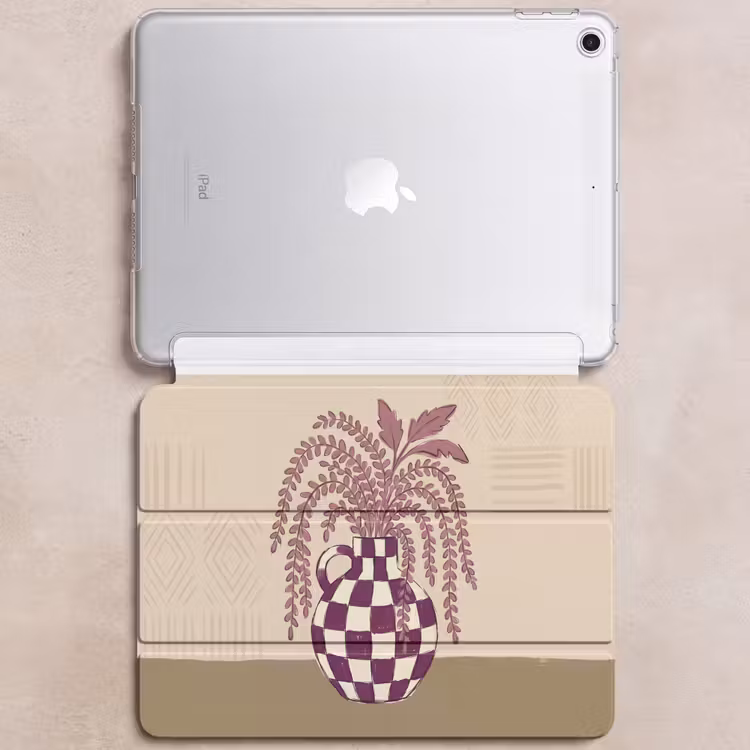 iPad hoes - Vaas - Geruit - Planten - Modern - Paars — 6