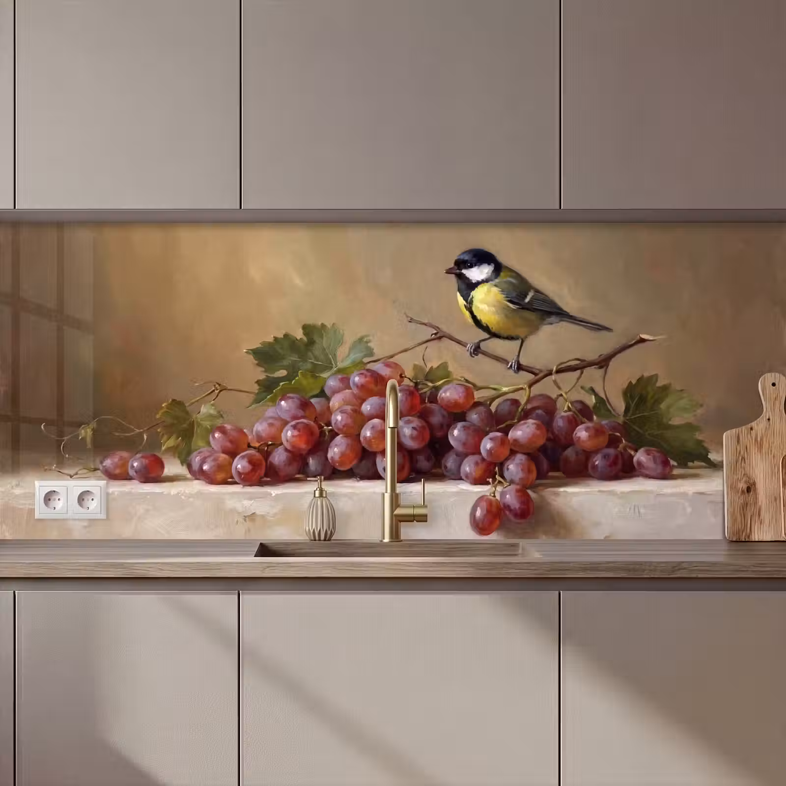 Keuken achterwand - Vogel - Druiven - Stilleven — 1