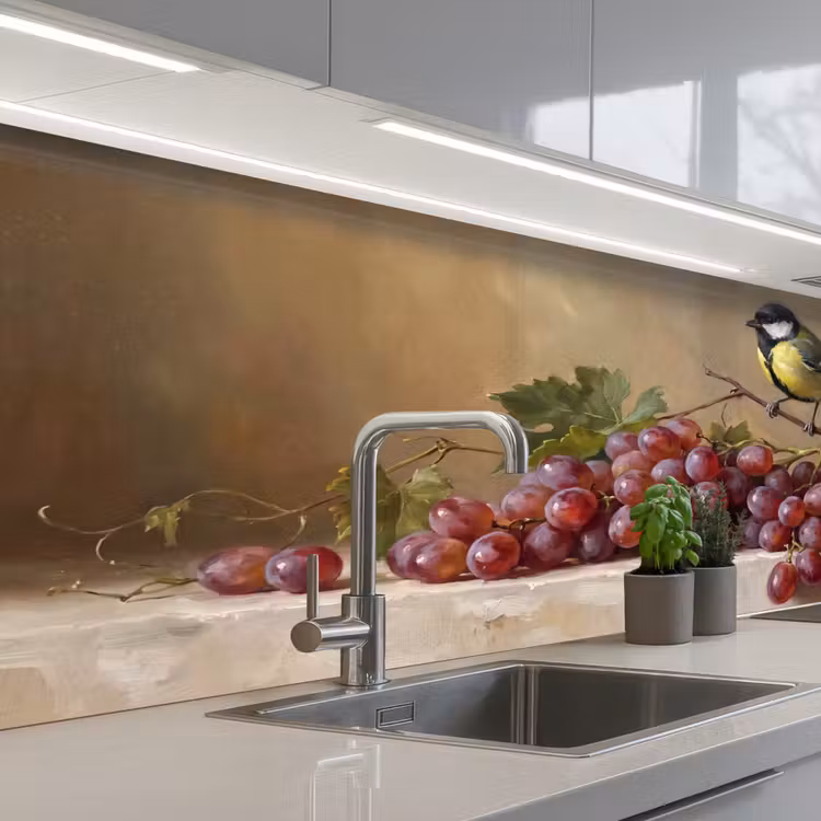 Keuken achterwand - Vogel - Druiven - Stilleven — 2