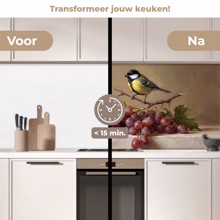 Keuken achterwand - Vogel - Druiven - Stilleven — 3