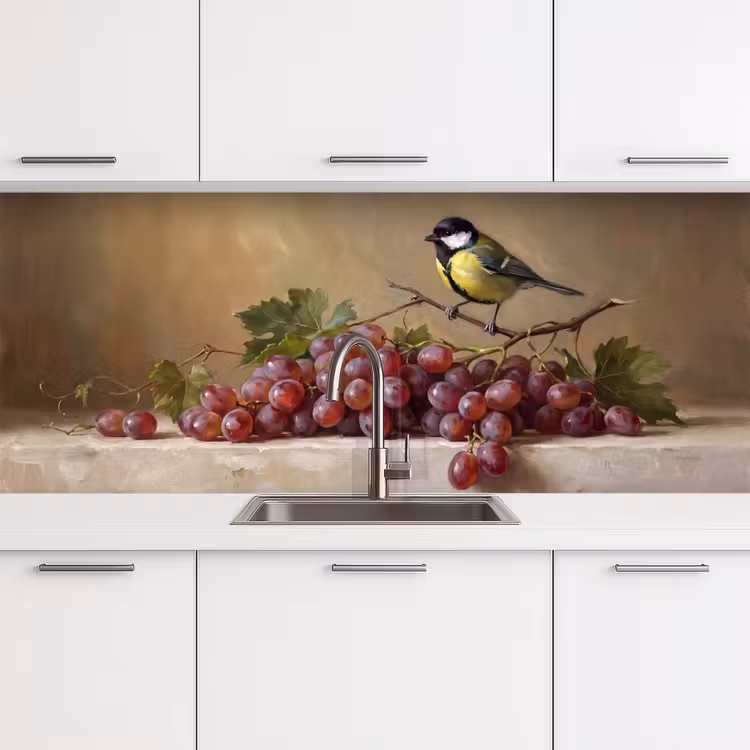 Keuken achterwand - Vogel - Druiven - Stilleven — 4