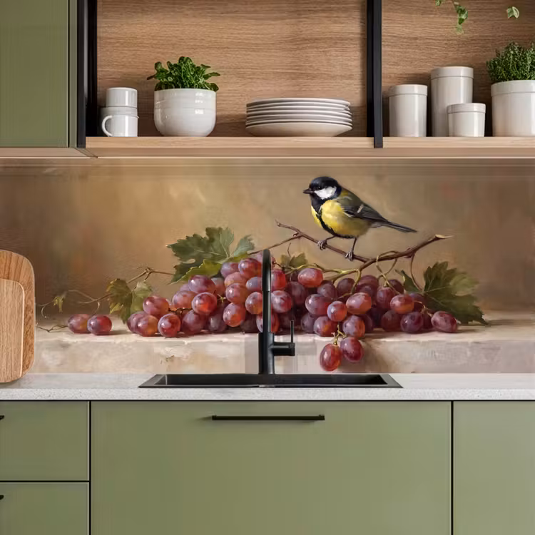 Keuken achterwand - Vogel - Druiven - Stilleven — 8