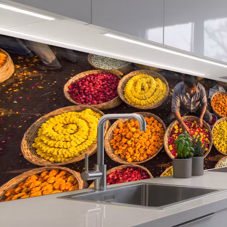 Keuken achterwand - Bloemen - Markt - Kleurrijk — 2