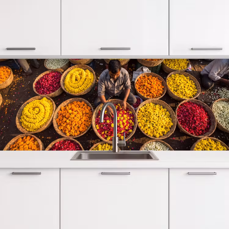 Keuken achterwand - Bloemen - Markt - Kleurrijk — 4
