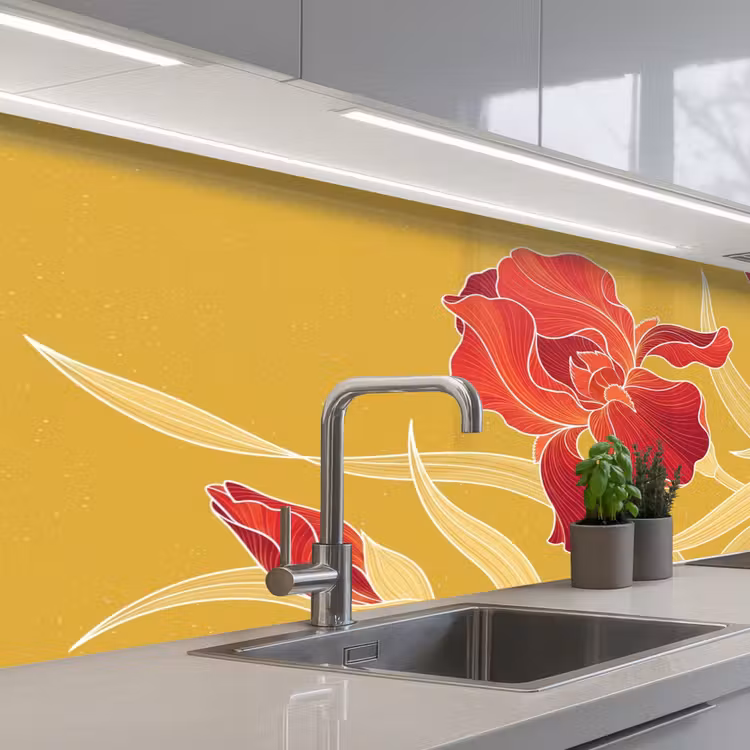 Keuken achterwand - Bloemen - Illustratie - Rood — 2