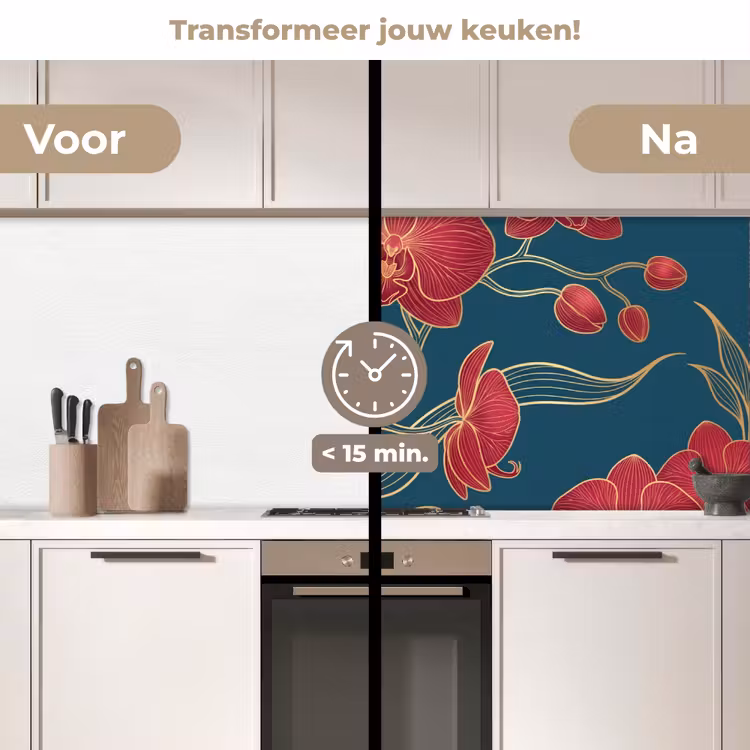 Keuken achterwand - Bloemen - Rood - Goud — 3
