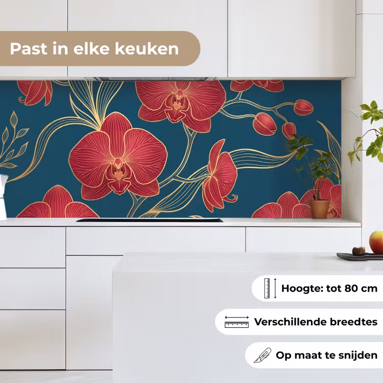Keuken achterwand - Bloemen - Rood - Goud — 7