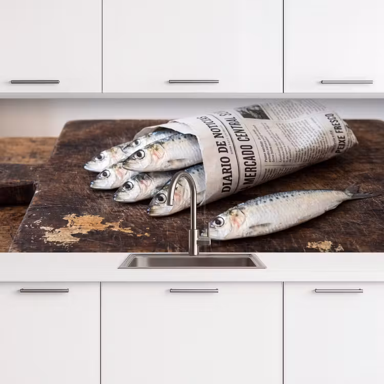 Keuken achterwand - Sardientje - krant - snijplank — 4