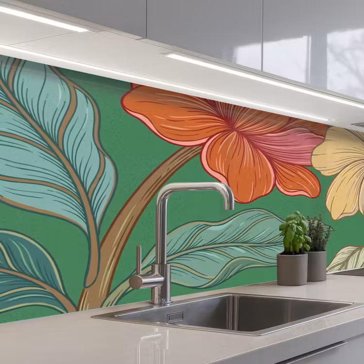 Keuken achterwand - Bloemen - Groen - Illustratie — 2