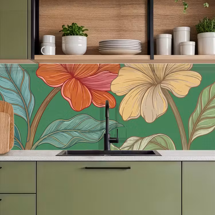 Keuken achterwand - Bloemen - Groen - Illustratie — 8