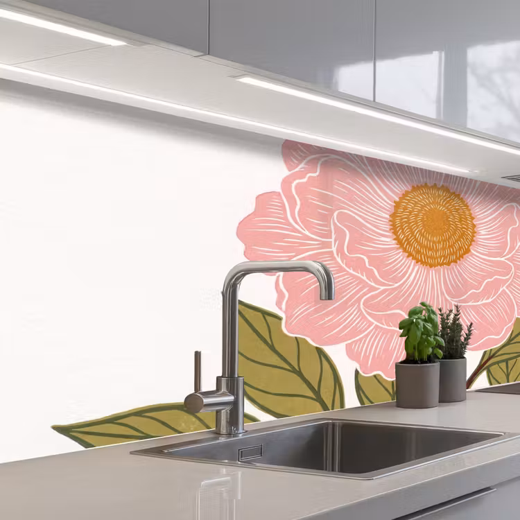 Keuken achterwand - Bloemen - Roze - Illustratie — 2