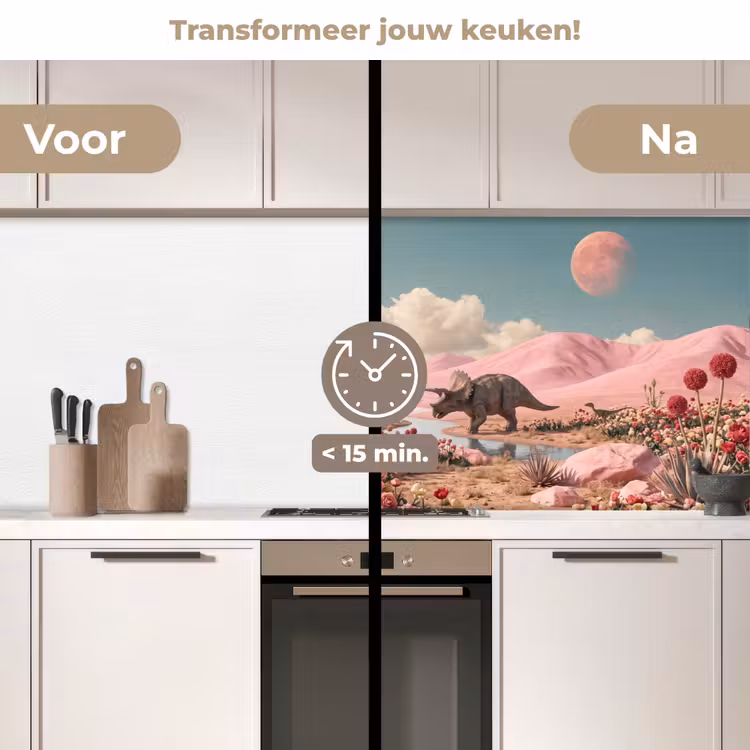 Keuken achterwand - Dinosaurus - Roze - Landschap — 3
