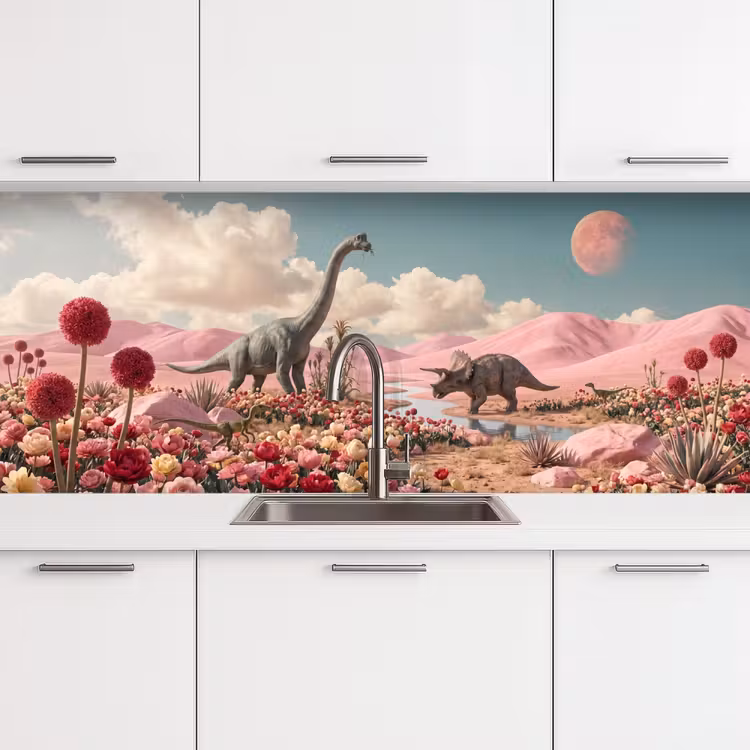 Keuken achterwand - Dinosaurus - Roze - Landschap — 4