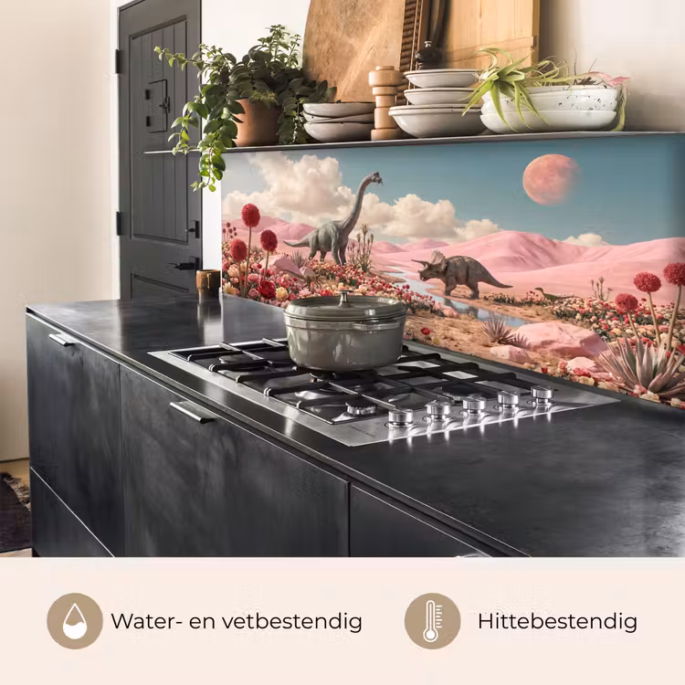 Keuken achterwand - Dinosaurus - Roze - Landschap — 5