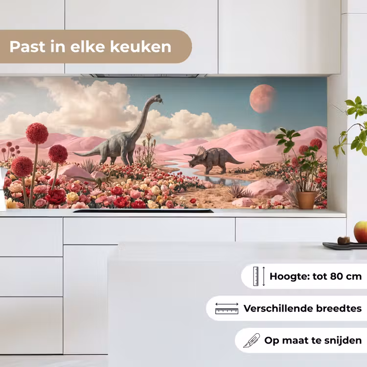 Keuken achterwand - Dinosaurus - Roze - Landschap — 7