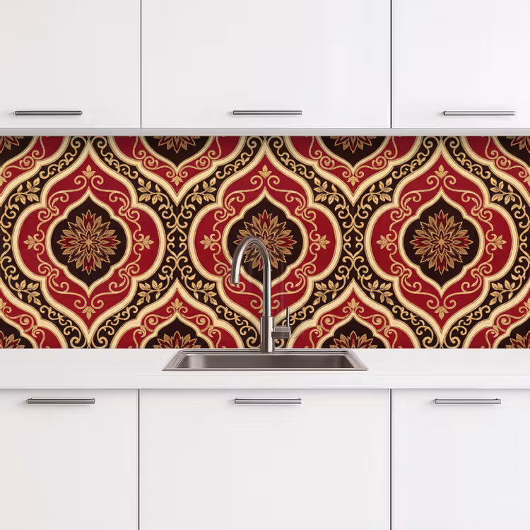 Keuken achterwand - Patroon - Ornament - Barok - Rood - Goud — 4