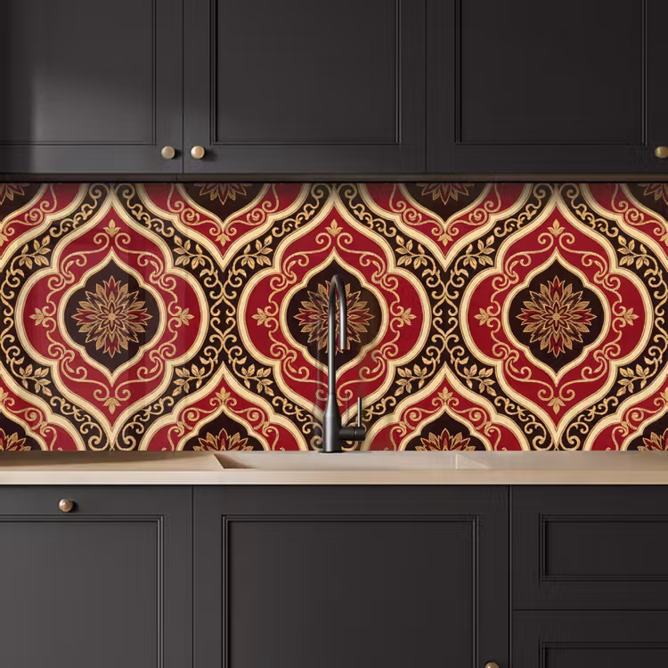 Keuken achterwand - Patroon - Ornament - Barok - Rood - Goud — 6