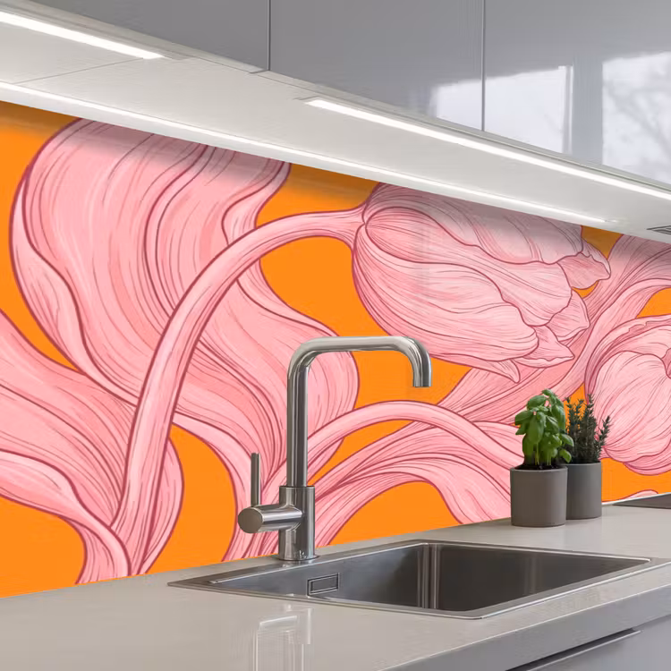 Keuken achterwand - Roze bloemen - Modern — 2