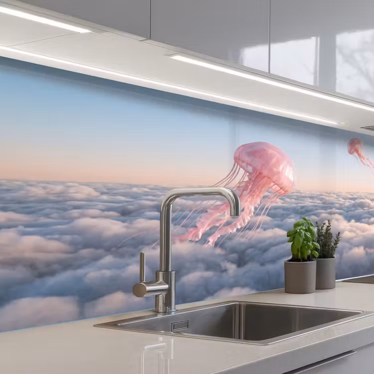 Keuken achterwand - Roze dier - Wolken — 2