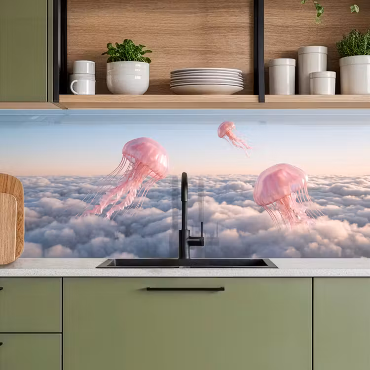 Keuken achterwand - Roze dier - Wolken — 8
