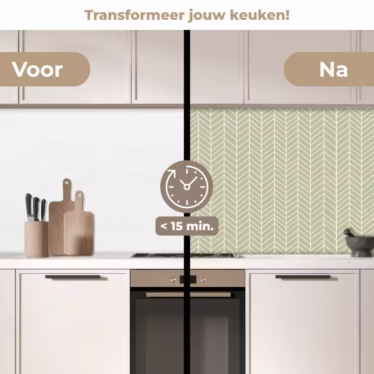 Keuken achterwand - Saliegroen - Visgraat - Geometrisch - Patroon — 3