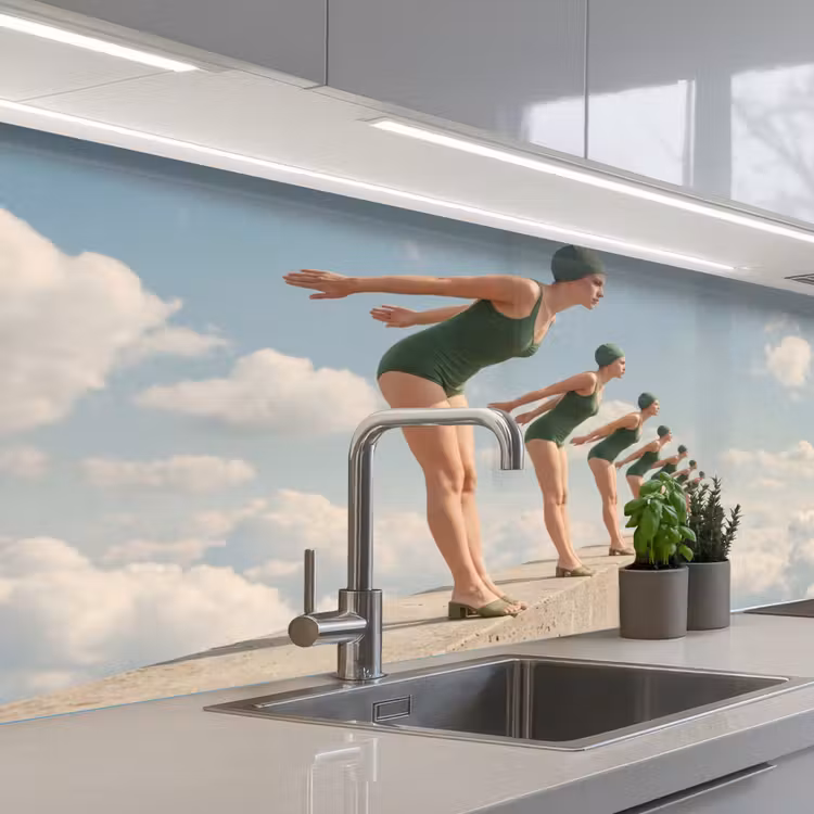 Keuken achterwand - Vrouwen - Duikhouding - Wolken — 2