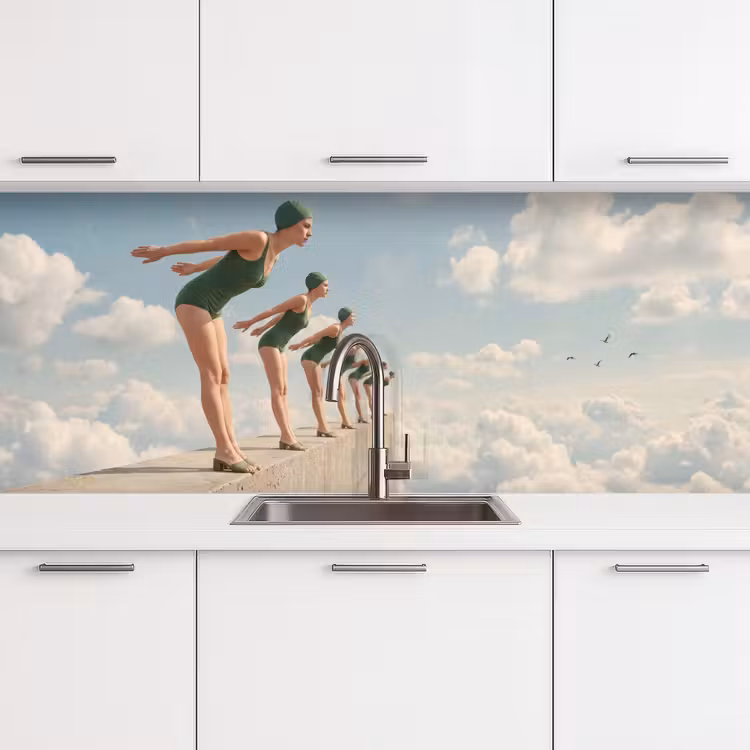 Keuken achterwand - Vrouwen - Duikhouding - Wolken — 4