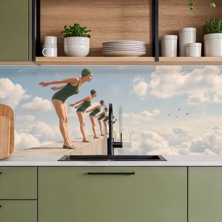 Keuken achterwand - Vrouwen - Duikhouding - Wolken — 8