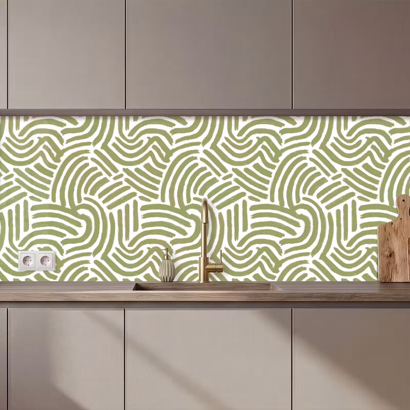 Keuken achterwand - Saliegroen - Abstract - Bogen - Handgetekend - Patroon — 1