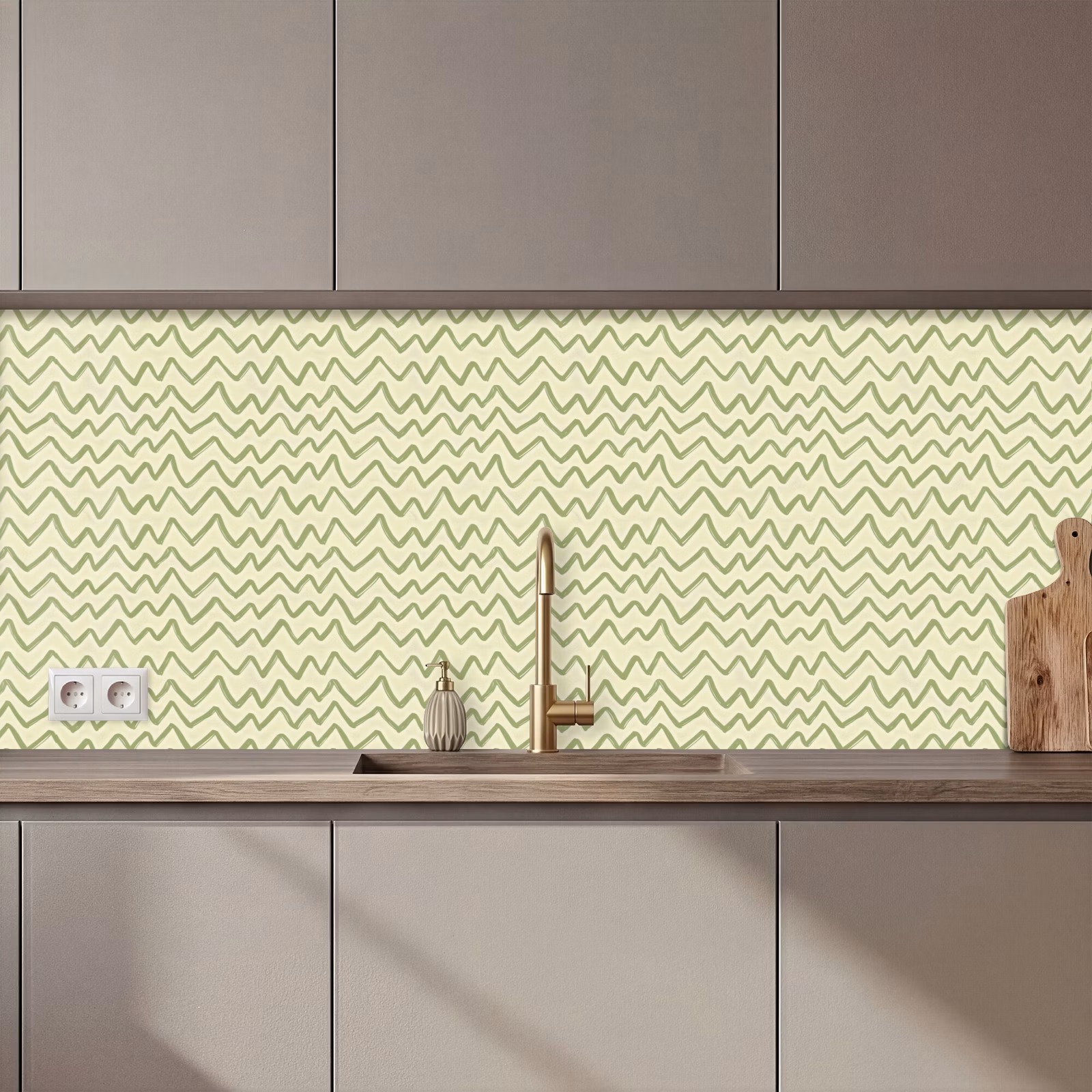 Keuken achterwand - Saliegroen - Zigzag - Handgetekend - Patroon — 1