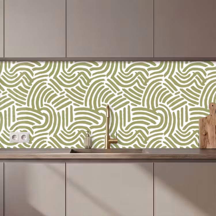 Keuken achterwand - Saliegroen - Abstract - Bogen - Handgetekend - Patroon — 1