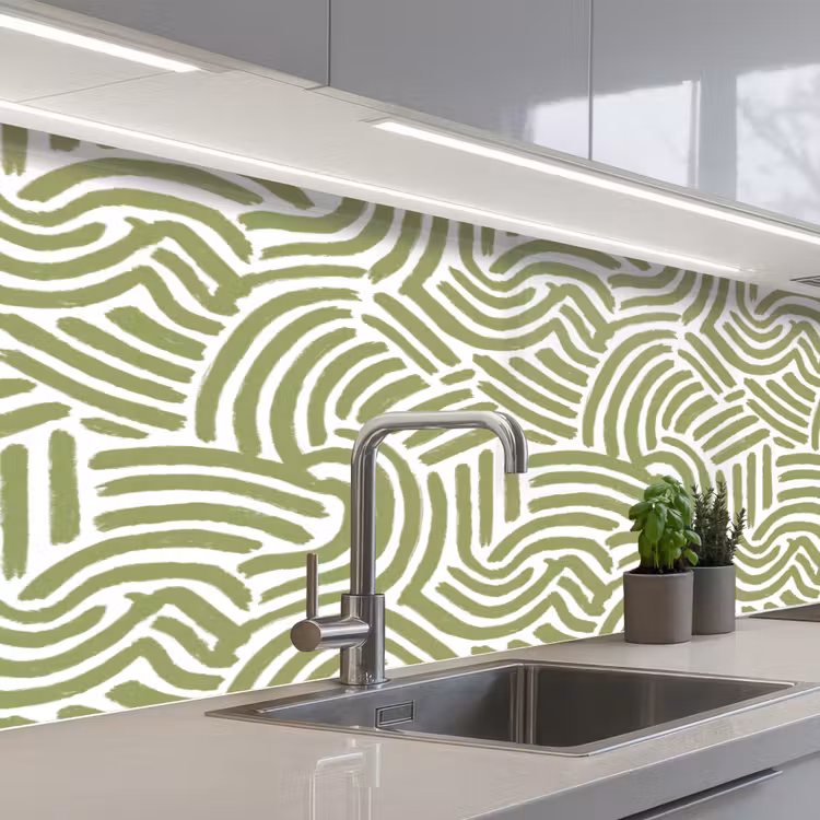 Keuken achterwand - Saliegroen - Abstract - Bogen - Handgetekend - Patroon — 2