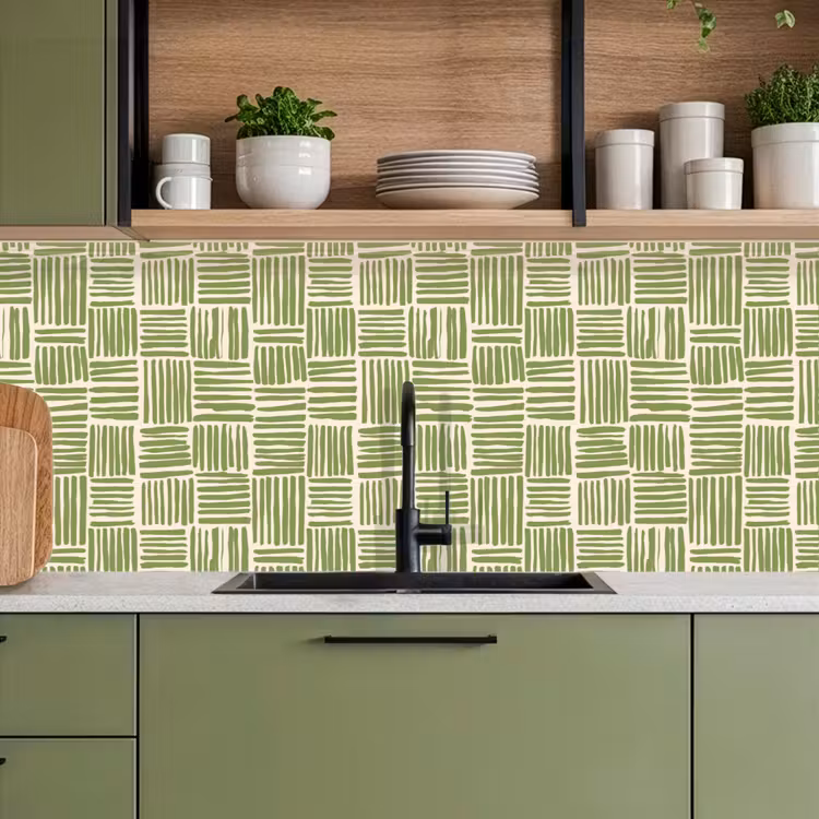 Keuken achterwand - Saliegroen - Blokken - Handgetekend - Patroon — 8