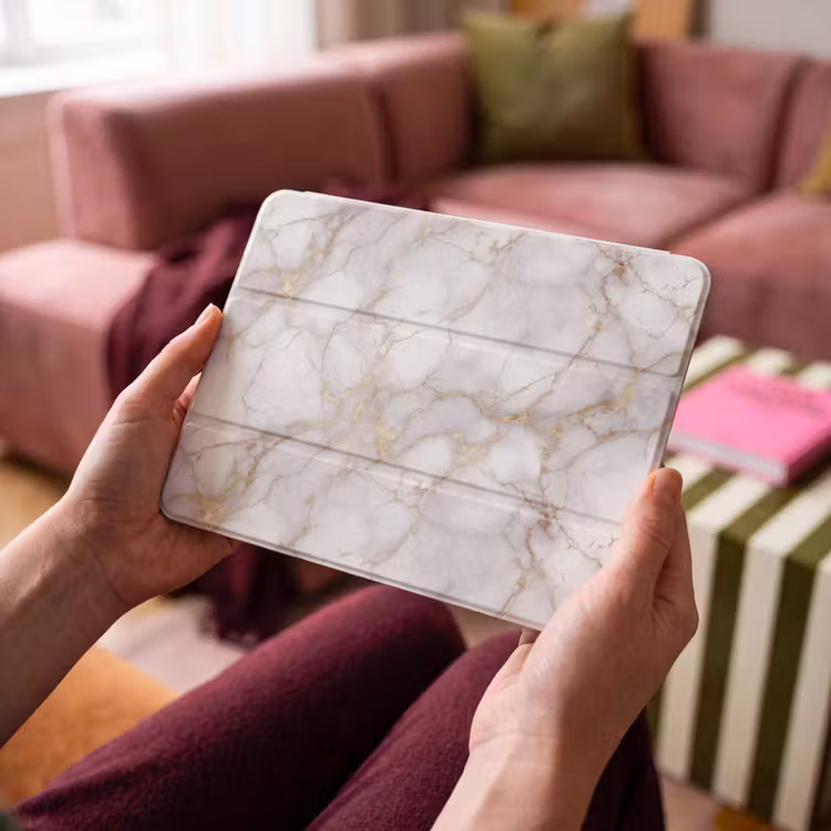 iPad hoes - Wit - Goud - Marmer - Grijs — 3