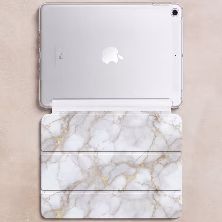 iPad hoes - Wit - Goud - Marmer - Grijs — 6