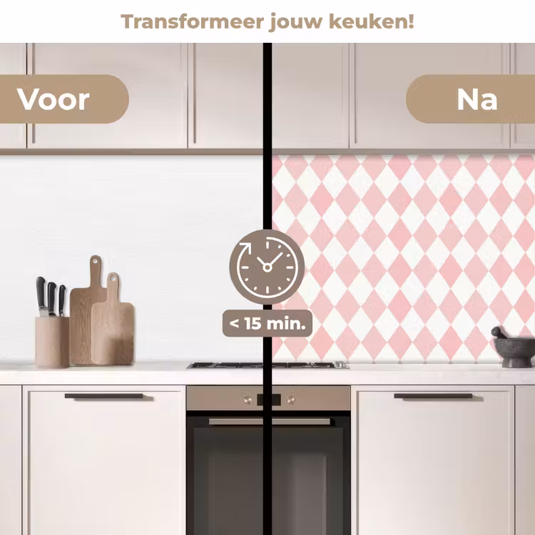 Keuken achterwand - Lichtroze - Ruiten - Geometrisch - Patroon — 3