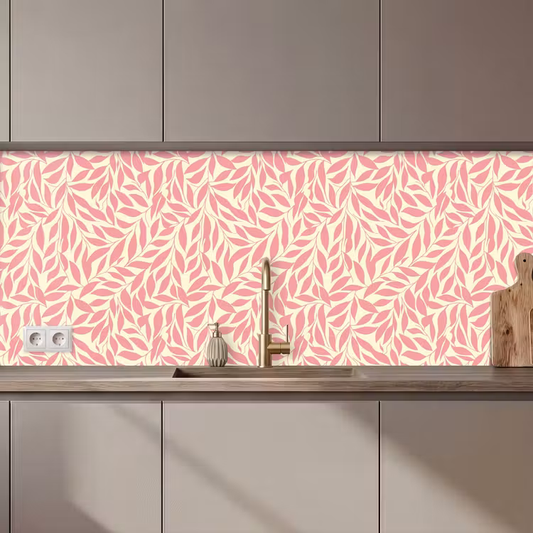 Keuken achterwand - Roze - Bladeren - Dynamisch - Patroon — 1