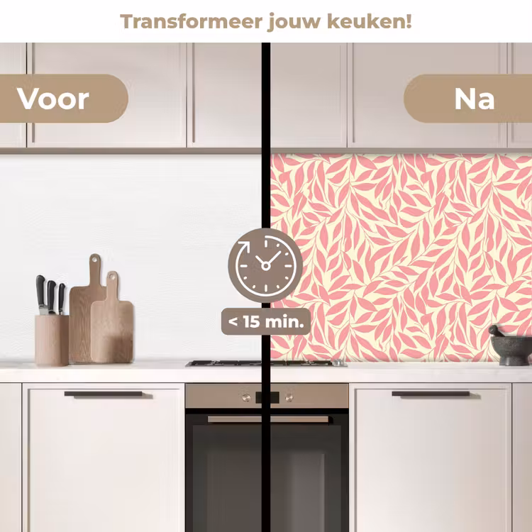 Keuken achterwand - Roze - Bladeren - Dynamisch - Patroon — 3