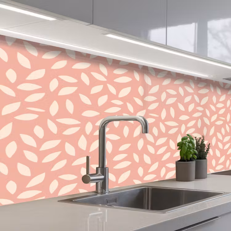 Keuken achterwand - Roze - Bladeren - Speels - Patroon — 2