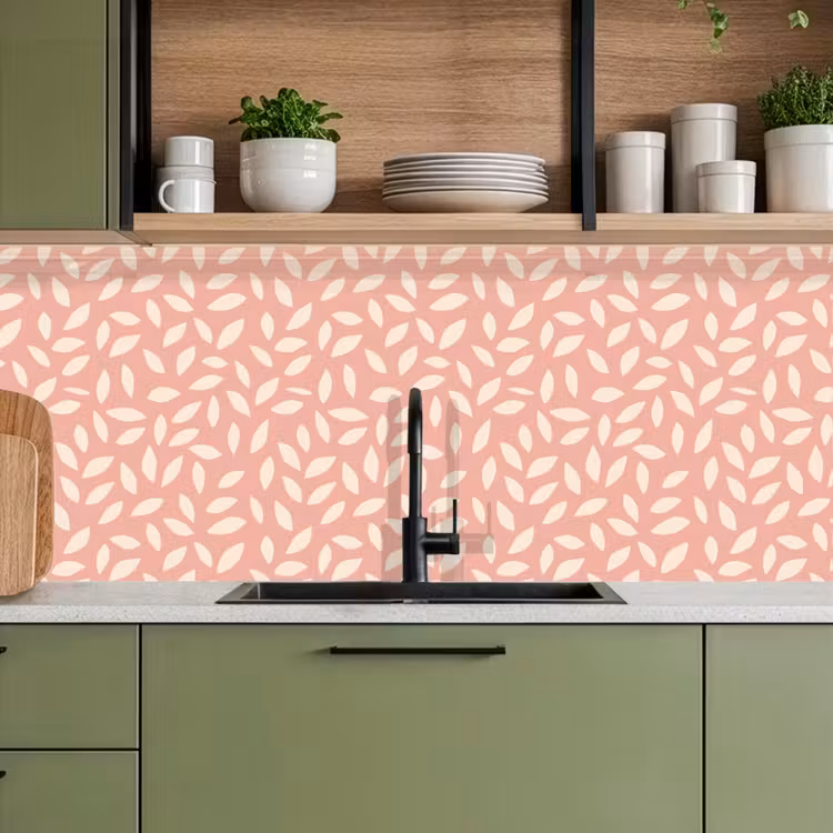 Keuken achterwand - Roze - Bladeren - Speels - Patroon — 8