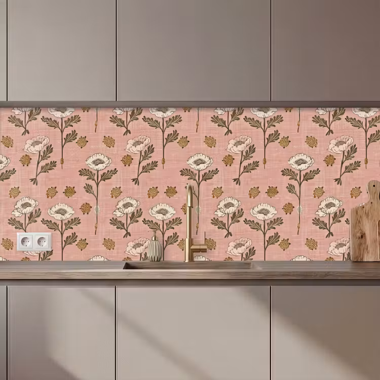 Keuken achterwand - Roze - Bloemen - Vintage - Textuur — 1