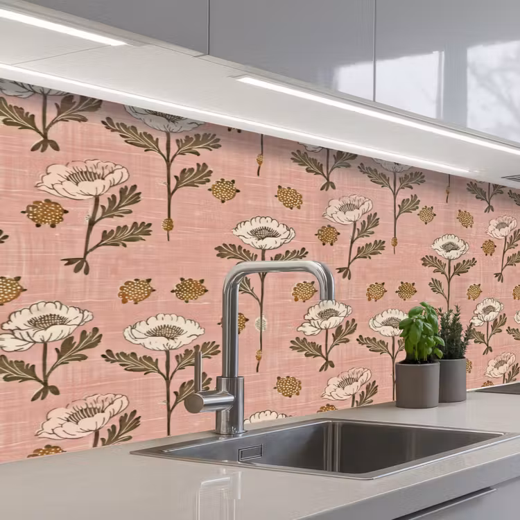 Keuken achterwand - Roze - Bloemen - Vintage - Textuur — 2