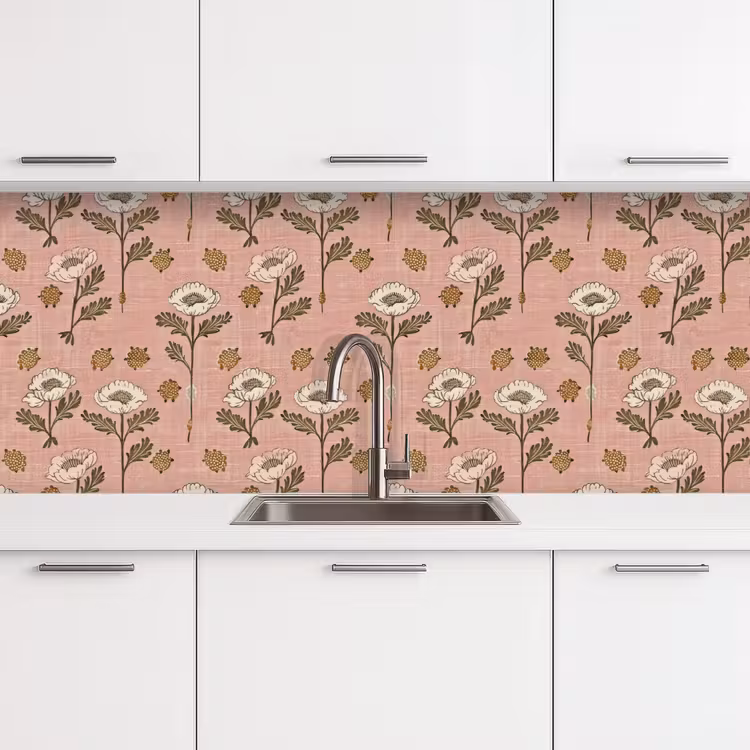 Keuken achterwand - Roze - Bloemen - Vintage - Textuur — 4