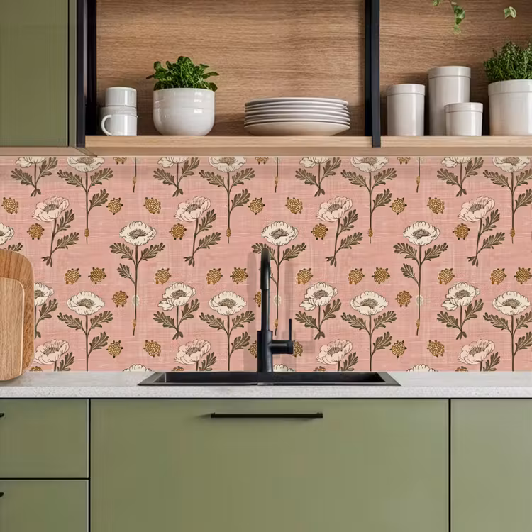 Keuken achterwand - Roze - Bloemen - Vintage - Textuur — 8