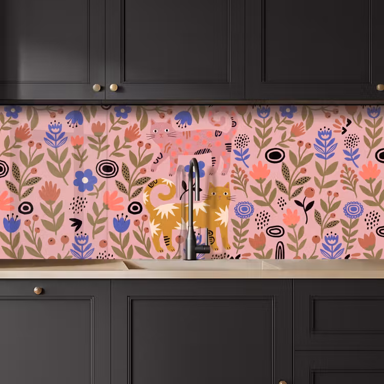 Keuken achterwand - Kat - Bloemen - Dieren - Modern - Roze — 6