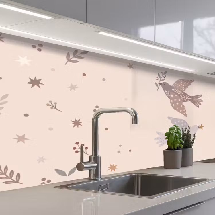 Keuken achterwand - Vogel - Bessen - Natuur - Modern - Beige — 2