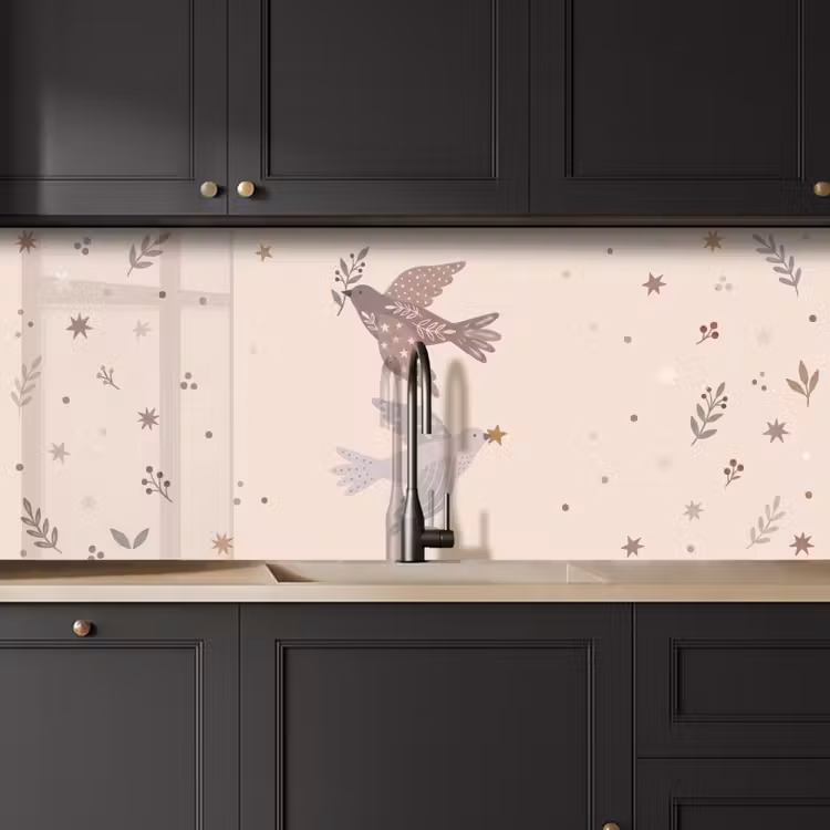 Keuken achterwand - Vogel - Bessen - Natuur - Modern - Beige — 6